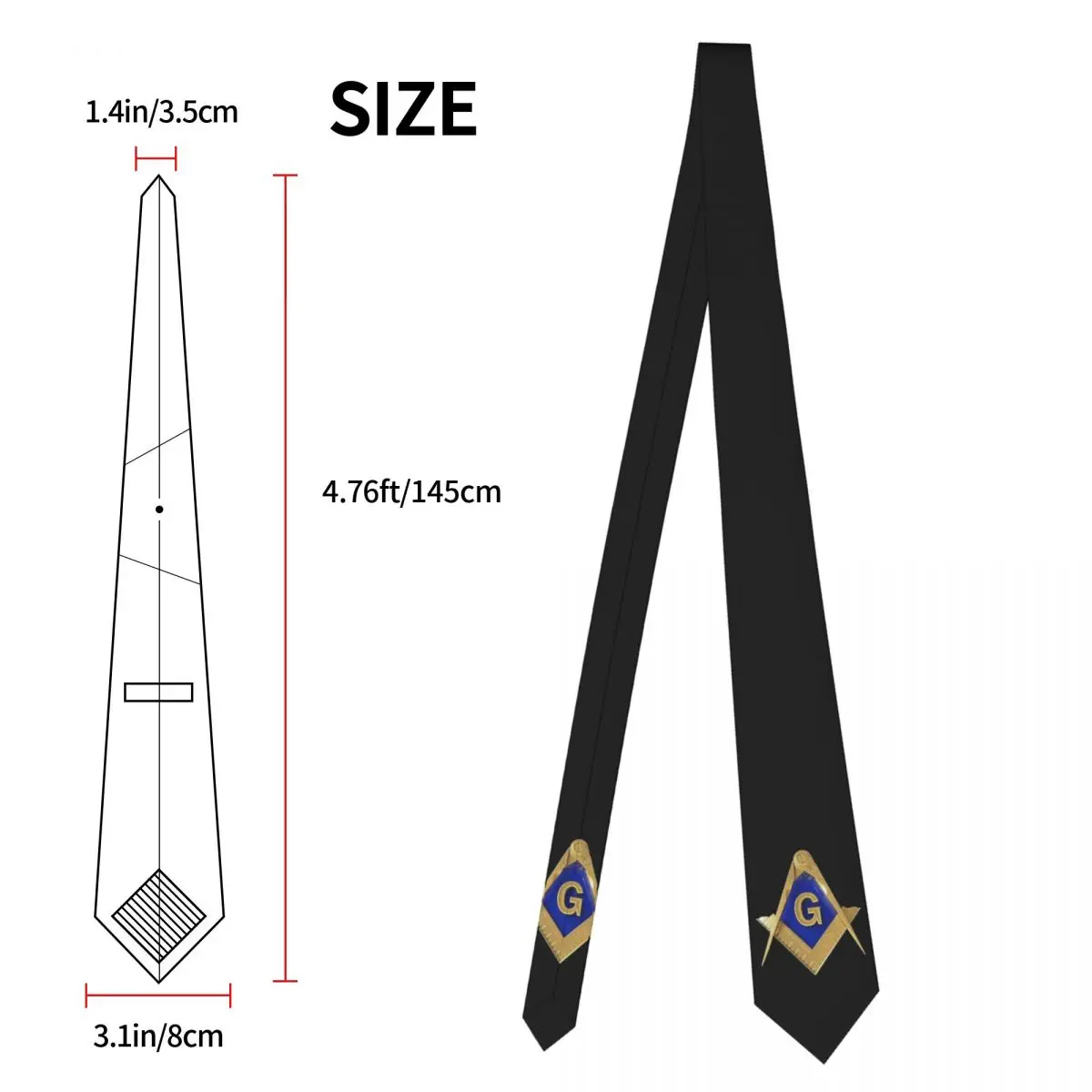 Freemason Gold Square Masonic Necktie Fashion 8 cm Wide Mason Neck Tie for Mens Shirt Accessories Gravatas Wedding Cosplay Props