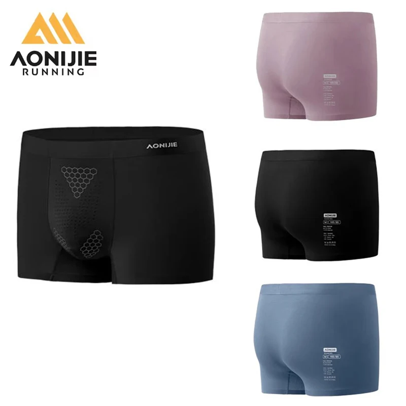 AONIJIE 3Pcs Men's Sports Underwear Boxer Quick Dry Breathable Mesh Running Fitness Gym Professional Anti-friction Underpants