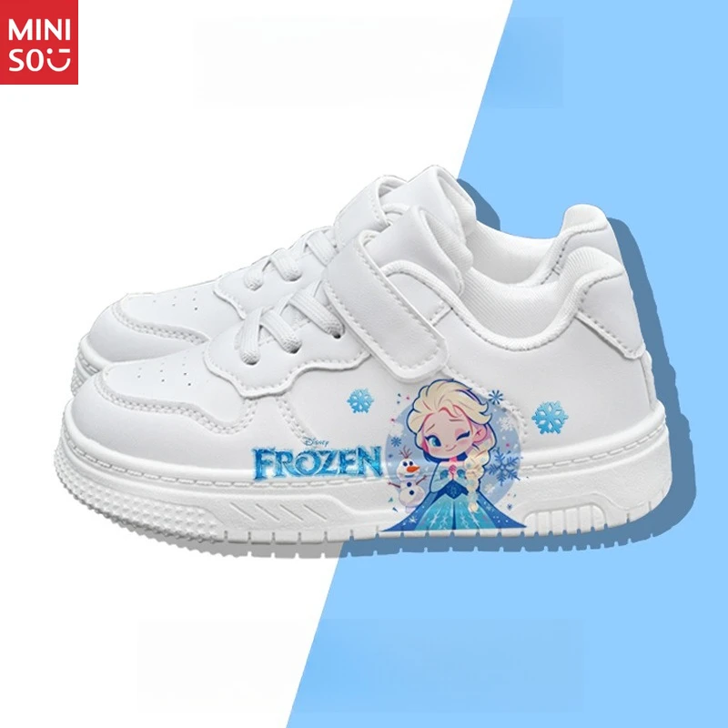 Chaussures d'école Disney Frozen Elsa pour filles, baskets mignonnes en Velcro avec semelle souple pour enfants