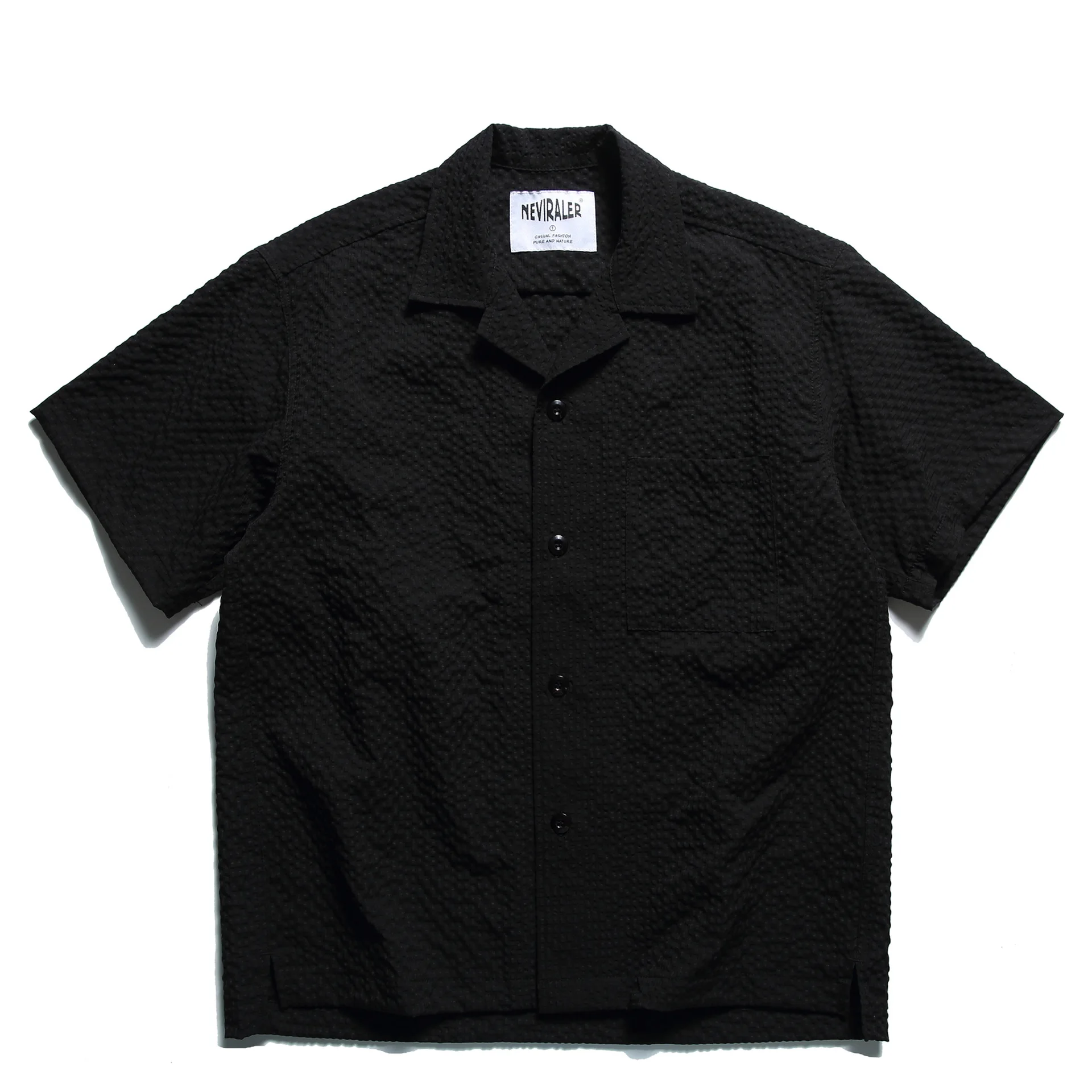 Summer Japanese Retro Amekaji Cuban Collar Short Sleeved Shirt for Men and Women Loose Foam Gauze Workwear Shirt Trend TEE