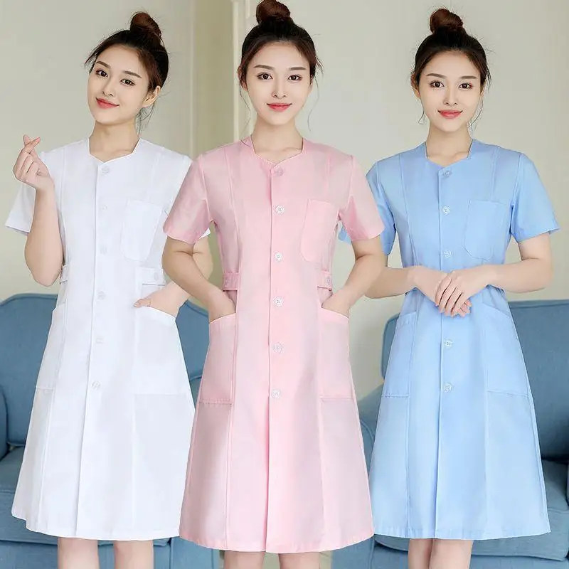 1Pc Mulheres Nova Cor Sólida Enfermeira Uniforme Roupas Femininas de Manga Curta Verão Fino Beleza Salão Hospital Roupas de Trabalho