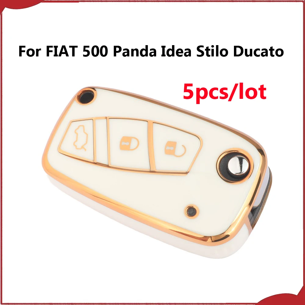 Jingyuqin New 5pcs 3 Buttons Soft TPU Flip Key Case For FIAT 500 Panda Idea Stilo Ducato Punto Bravo Grande Minibus Doblo