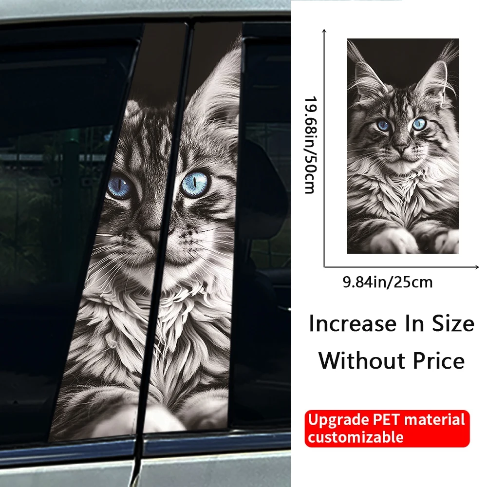 2pcs Cool Maine Coon Cat Car Stickers Auto B Pillar Waterproof Halloween Decoration DIY Car Doors Pillar Sunscreen PET Decals