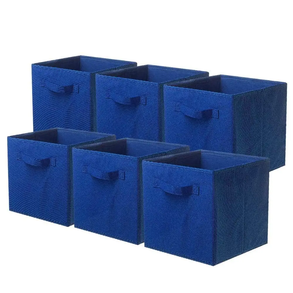 

Складные тканевые корзины-кубы для хранения с ручками для шкафа, 10,5 x 10,5, темно-синие, 6 штук в упаковке