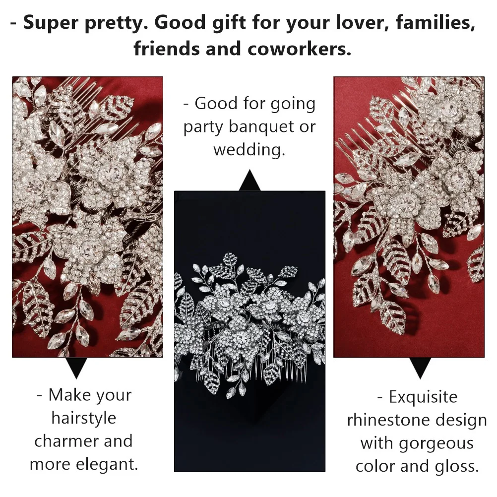 

Rhinestone Hair Comb Alloy Elegant Women Headdress Leaves Bridal Tiara Wedding Accessories For Party Banquet Gorgeous Durable