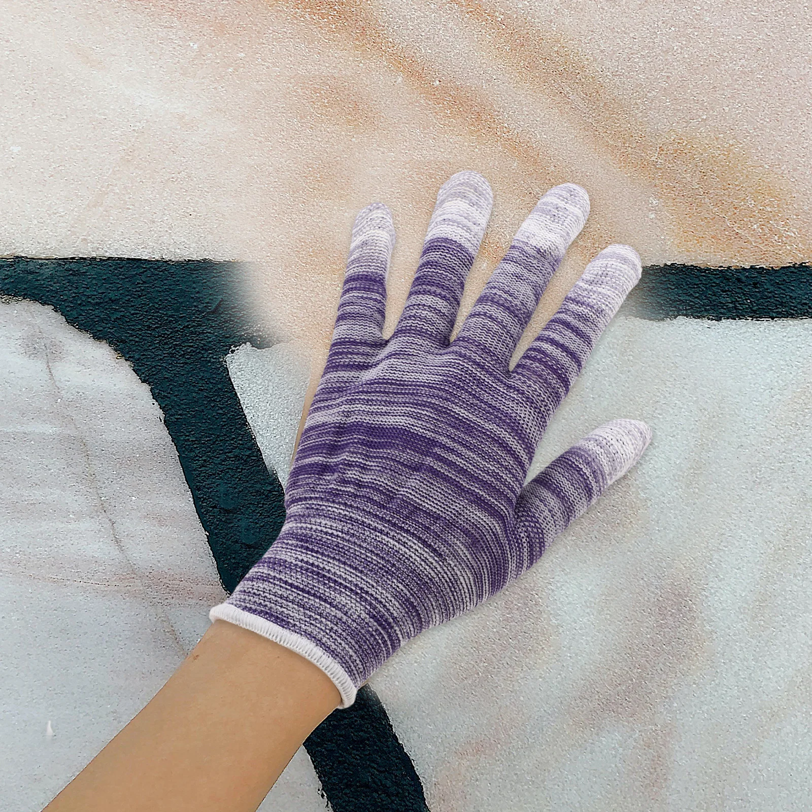 

12 Pairs Anti static Coated Protective Work Gloves Labor Protection Fittings Handmade Non skid Mitten Nylon for Construction