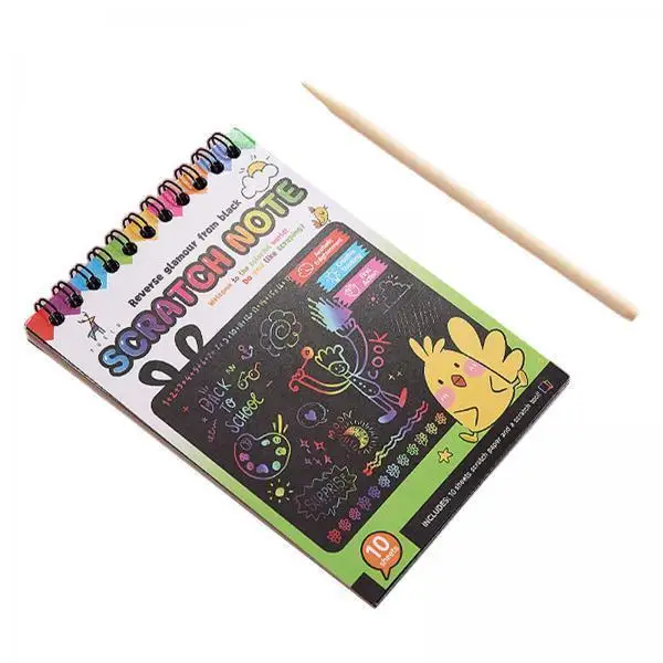 5xScratch Paper Notebook Creative Gift with Pen Scratch Painting Kids Toy Game Green