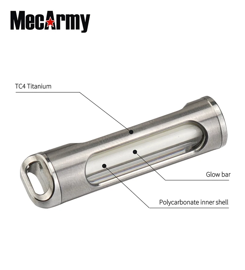 MecArmy TR26 Glow Necklace TC4 titanium Photoluminescent Glow Bar ,Tail allows the light to be hung by a chain For everyday use