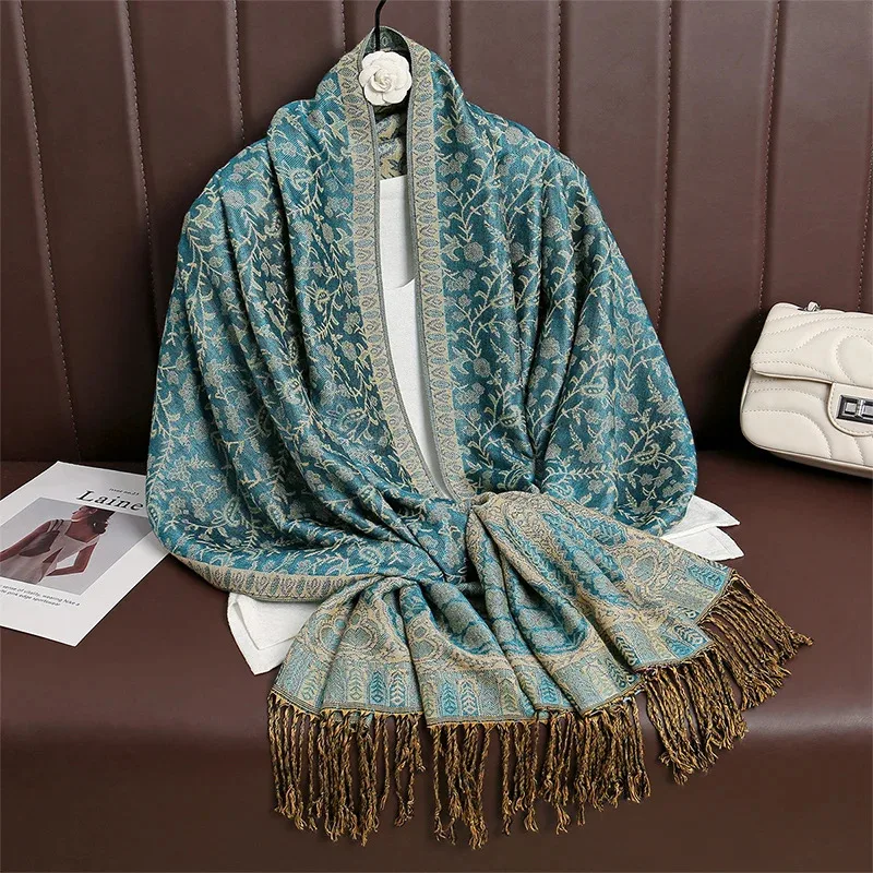 2026 جديد الشتاء النساء القطن وشاح جاكار شال كبير موضة أنيقة سيدة طويلة الطباعة تزيين الأوشحة الشمس حماية باندانا