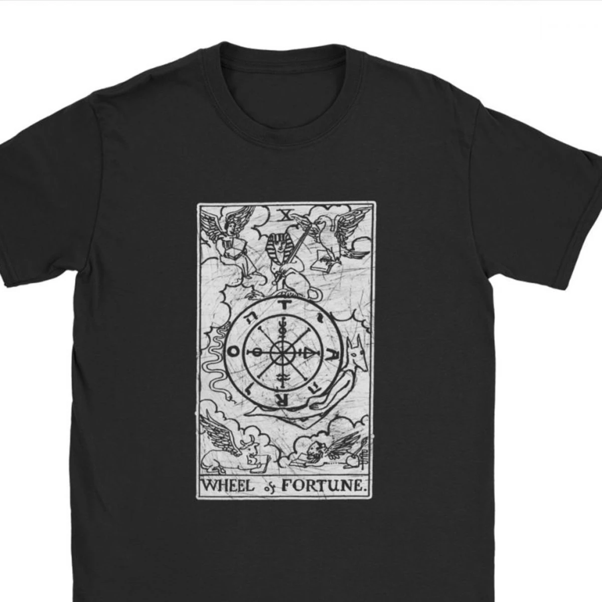 Wheel Of tune Tarot Card Major Arcana tune Telling Occult Tops T Shirt Men Leisure Premium Cotton Tshirts Camisas T Shirt Gift