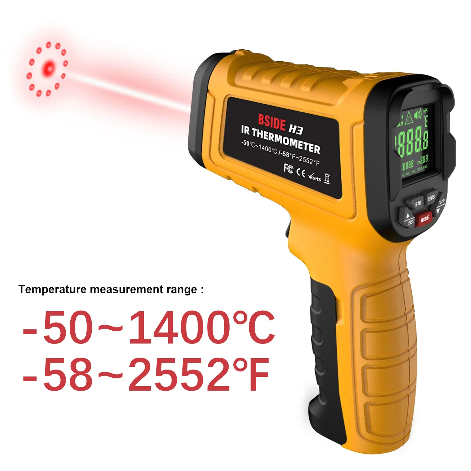 Termometr na podczerwień bezkontaktowy Laser punkt cyfrowy miernik temperatury-50 ~ 1400C profesjonalny licznik pomiarowy przemysłowy LCD