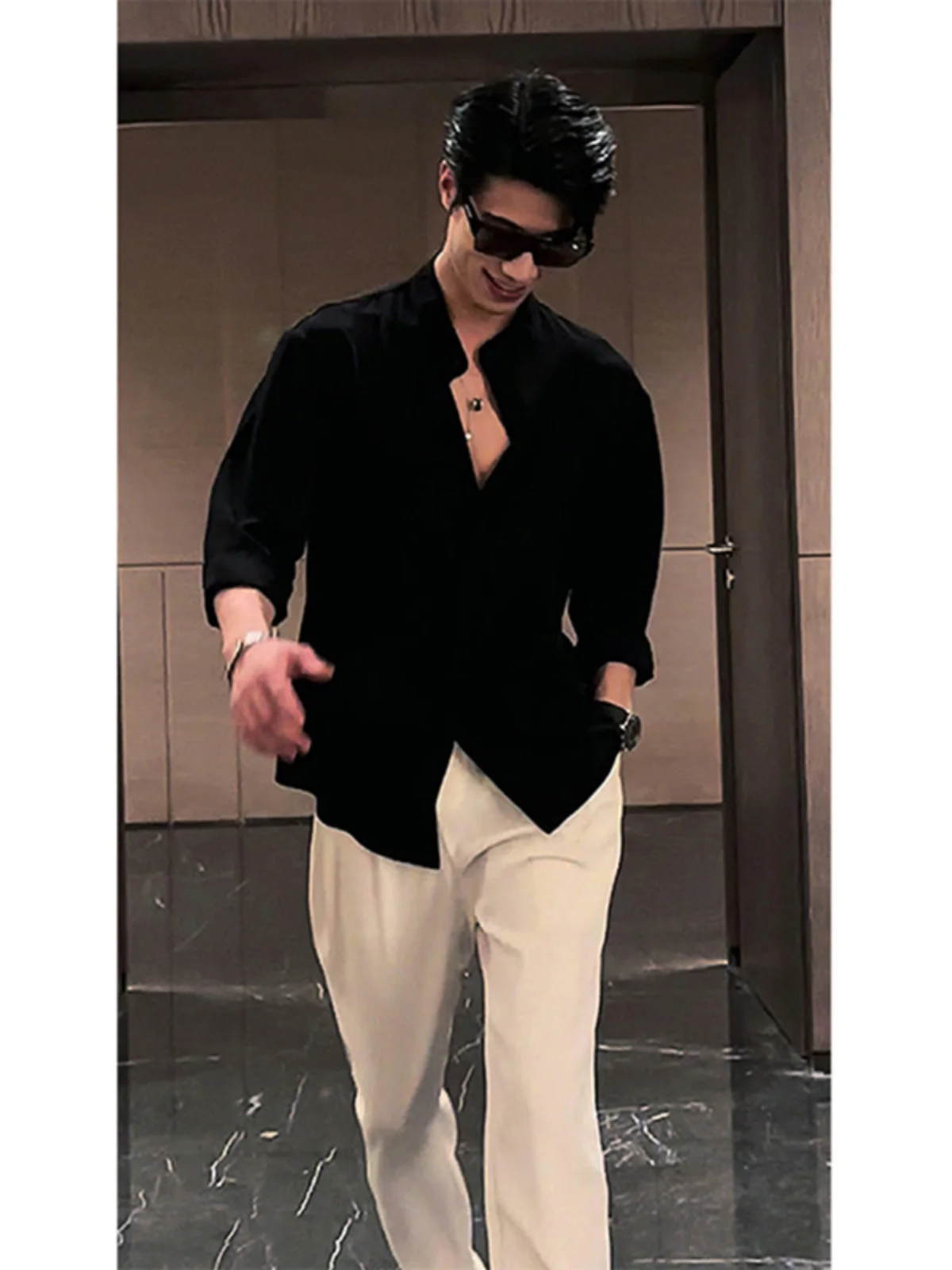 

Мужская футболка из ледяного шелка с воротником-стойкой, легкая, в корейском стиле, из полиэфирного волокна, для зрелых мужчин