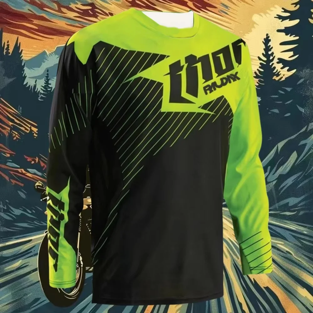 

3D Print Men's Long Sleeve Motorcycle Jersey Outdoor Racing Training Sports T-Shirt Loose Round Neck Breathable Pullover Clothes