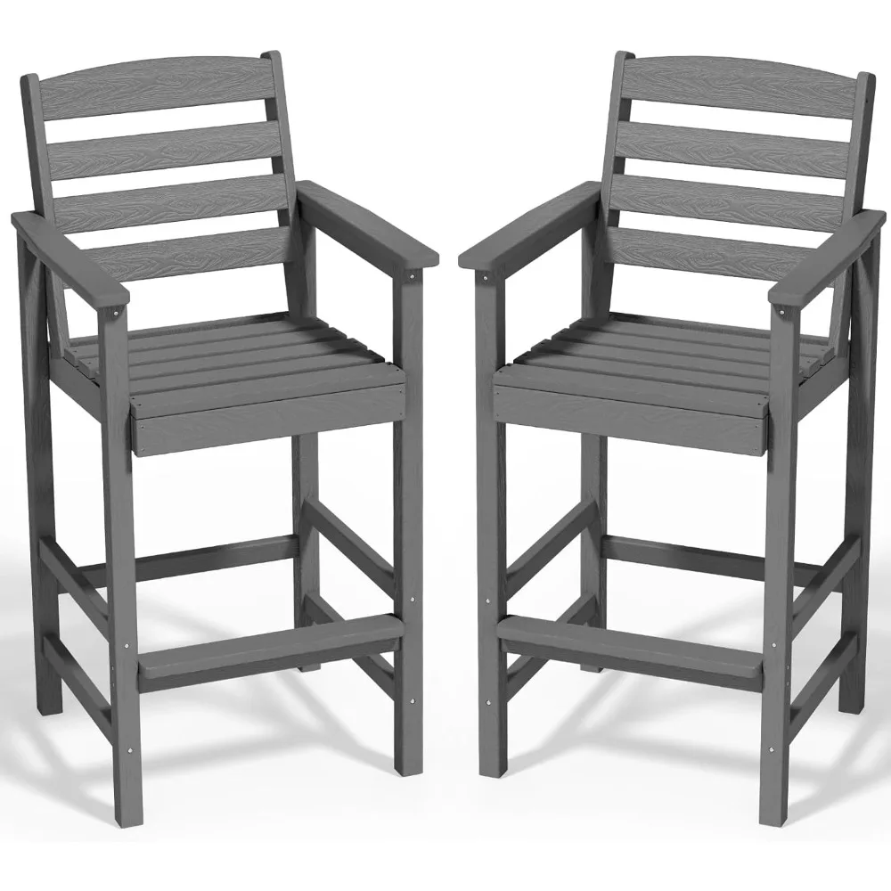 

Balcony Chairs Set of 2, Outdoor Bar Height Barstools Chair Set for Bistro, Poolside, Garden, Gray, Bar Stool