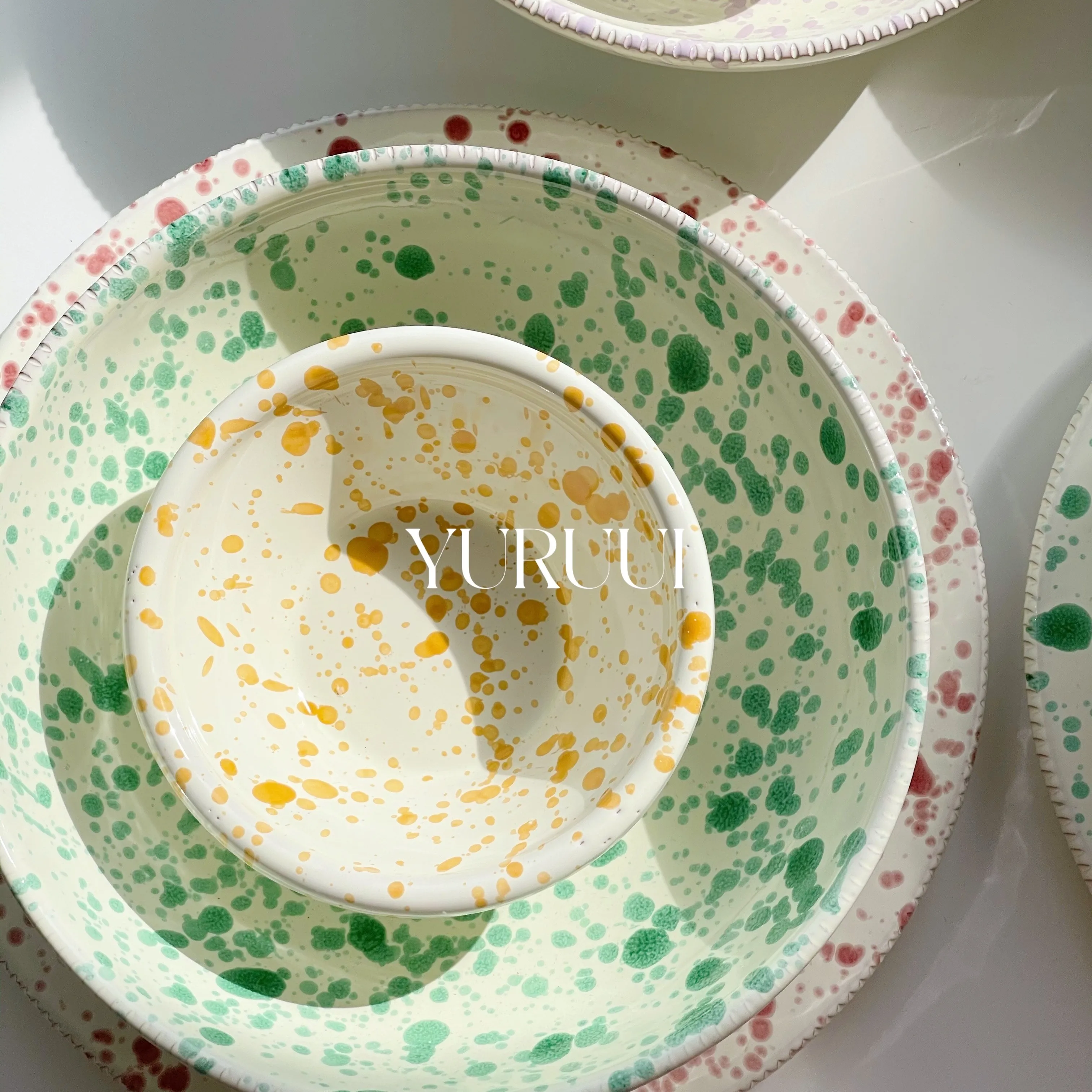Creative Art Design Ceramic Bowl Modern Minimalist Style Kitchen Tableware Salad Yogurt Colored Ink Splashing Ceramic Fruit Bowl