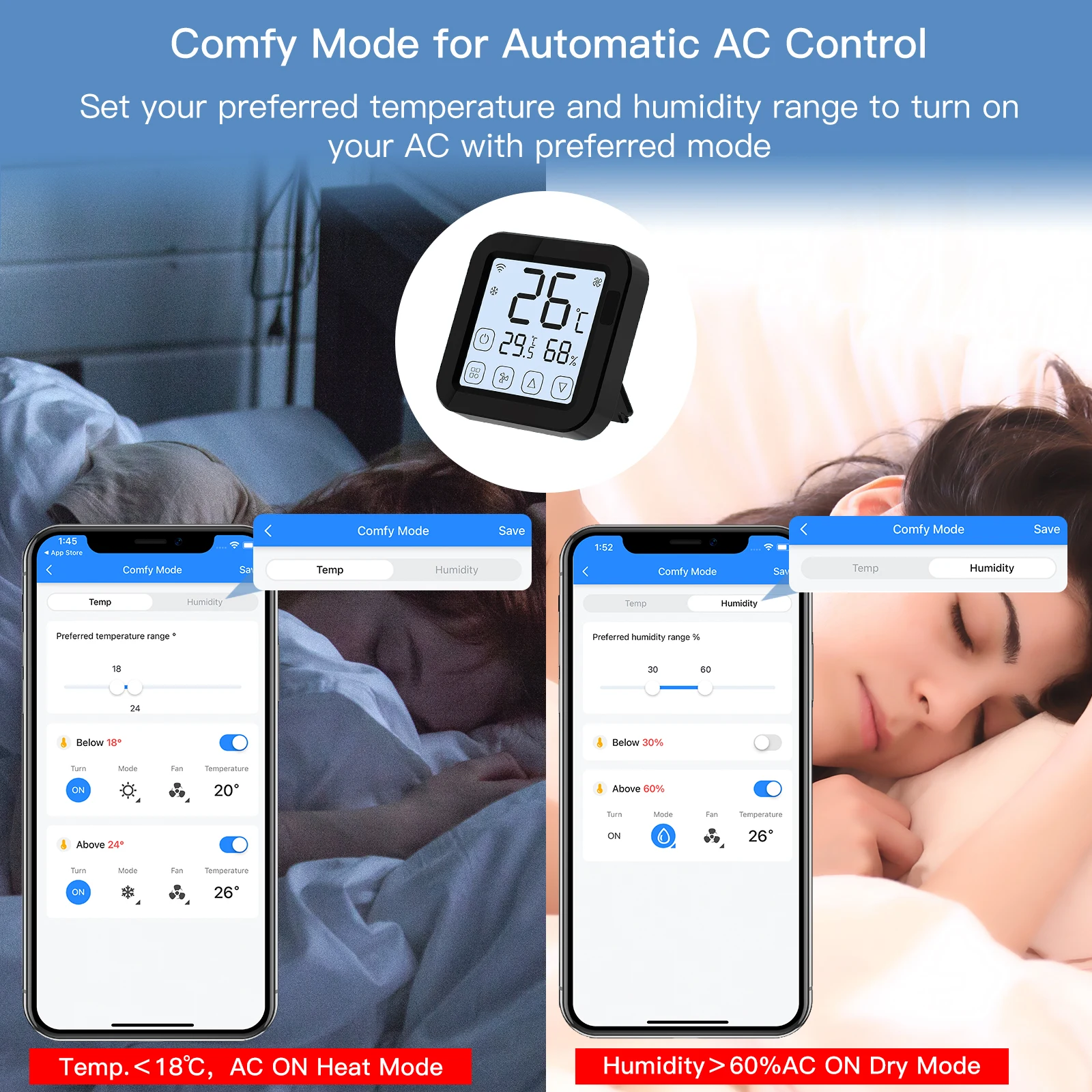 Tya Wifi IR Air Conditioner Controller Thermostat LCD Display Temperature Humidity Sensor Monitor with Alexa Google Home