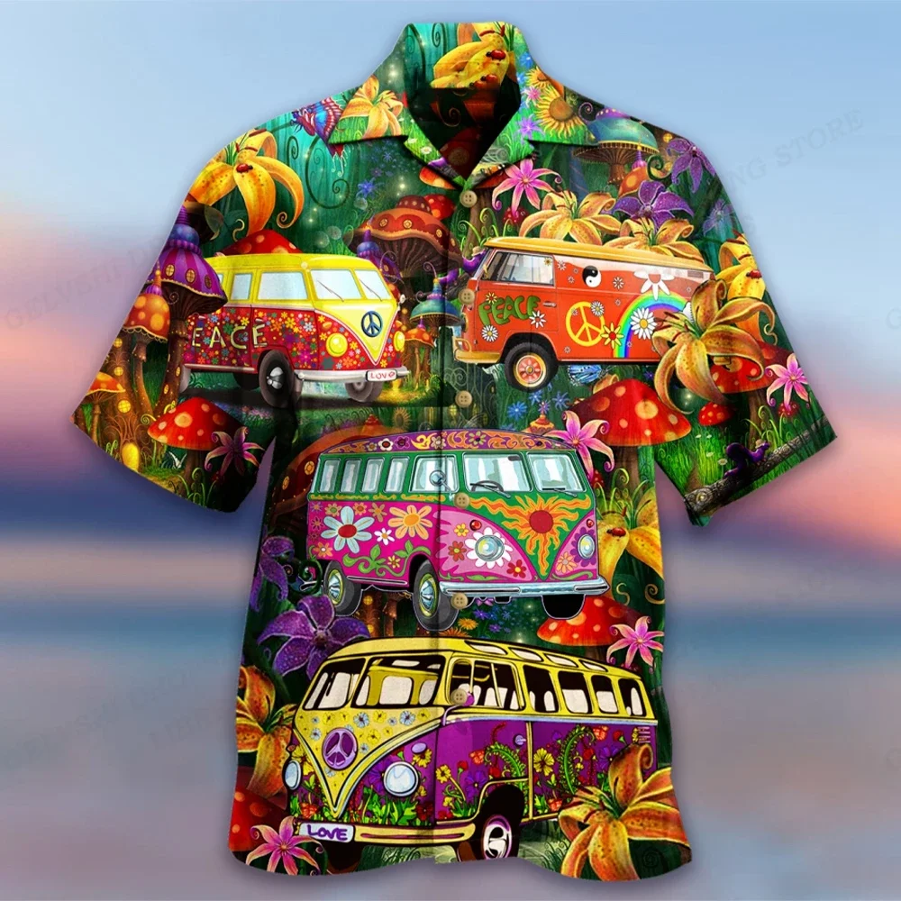 

Vocation Bus 3d Printed Shirts Men Fashion Hawaiian Shirt Short Sleeve Shirt Motorcycle Blouse Men's Lapel Shirt Truck Camisa