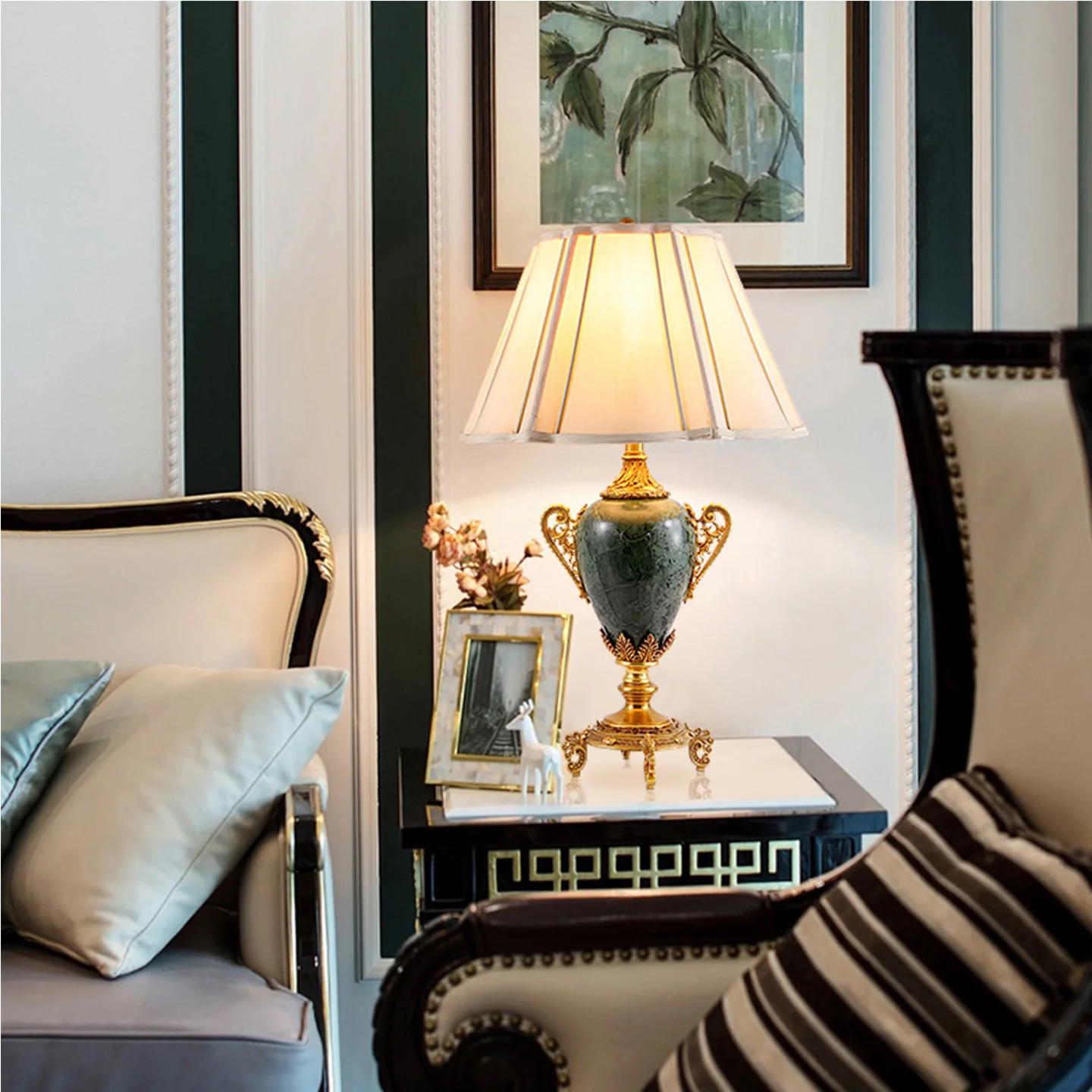 European Rococo Villa Living Room Banquet Hall Copper Table Lamp Restaurant Study Bedroom Elegant Cloth Table Light