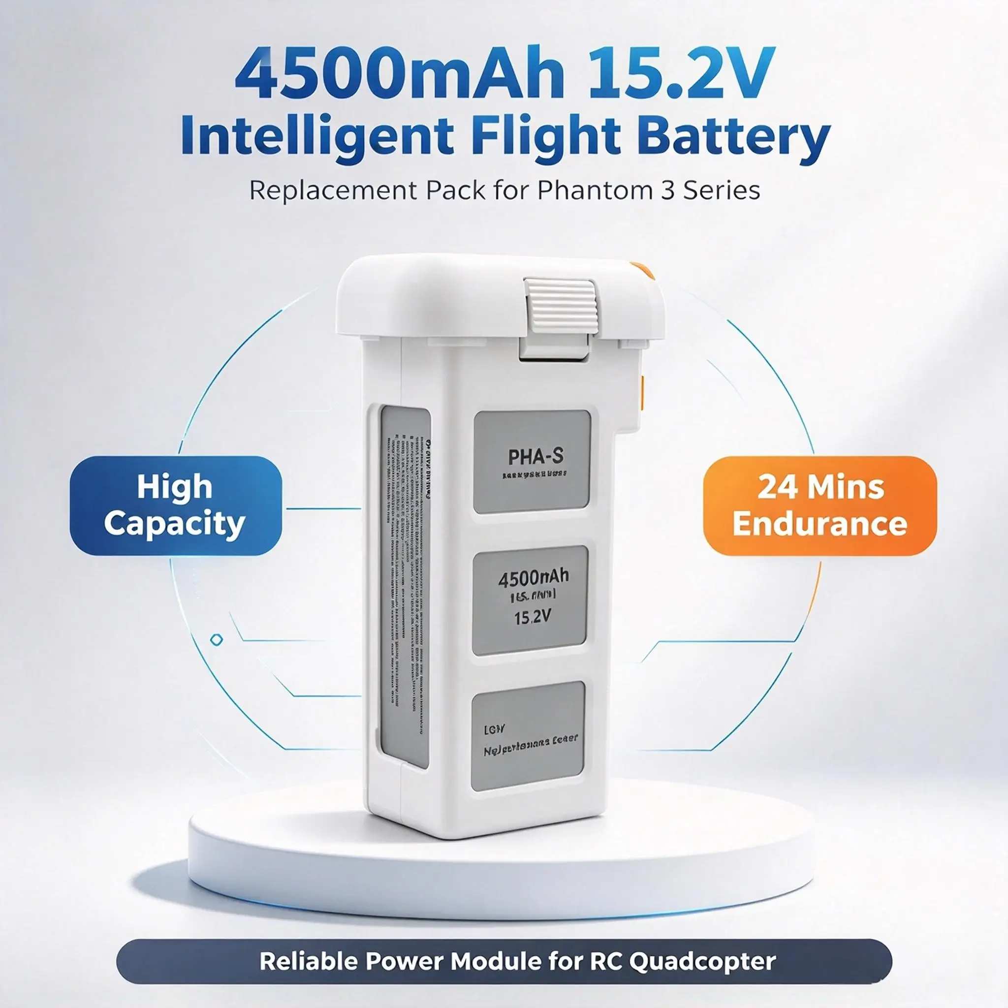KINTESUN 4500mAh 15.2V Intelligent Flight Replacement Battery, 24 Mins Endurance Compatible with DJI Phantom 3 / 3 Pro