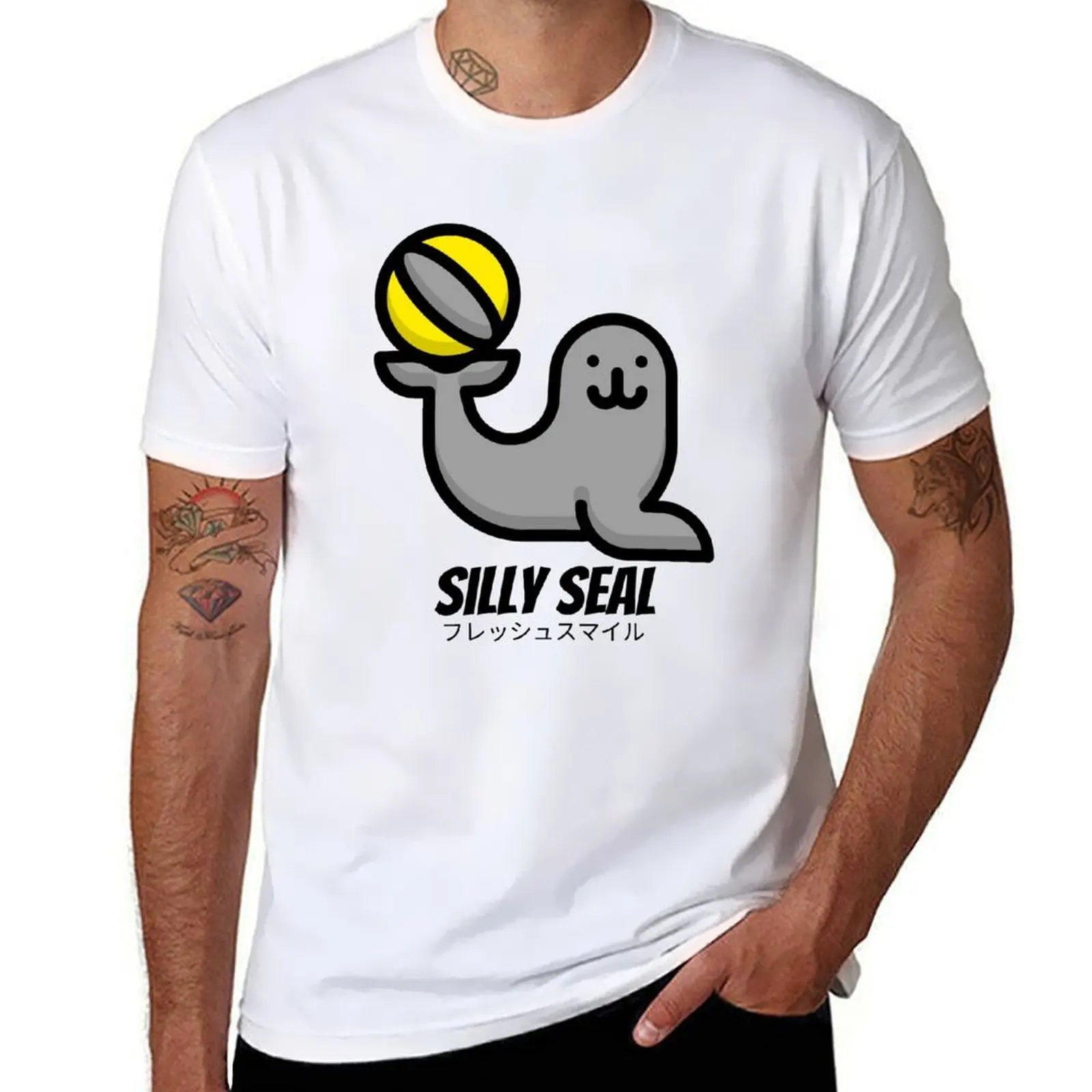 

Silly Seal Beach Ball Trick T-Shirt men t shirt cotton 100% g man t shirts for men T-Shirt