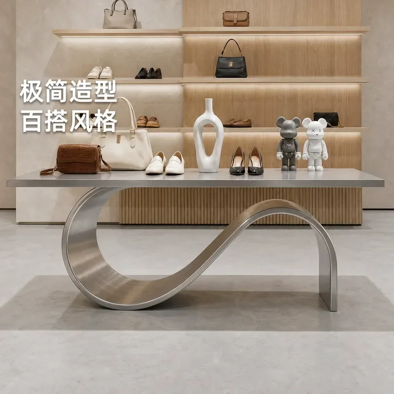 Silver Brushed Display Table Clothing Store Shoes Stand Shopping Mall Exhibition Hall Middle Table Minimalist Modern Style