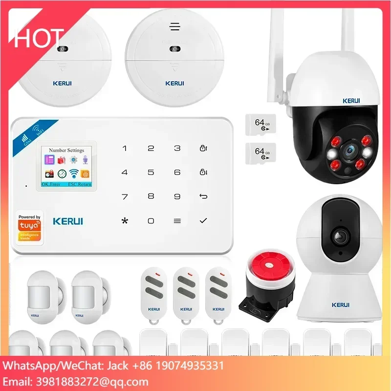 KERUI W181 Tuya Smart APP Home Wireless Alarm System WIFI GSM Security House Burglar Safety Alarm Indoor Outdoor Camera System