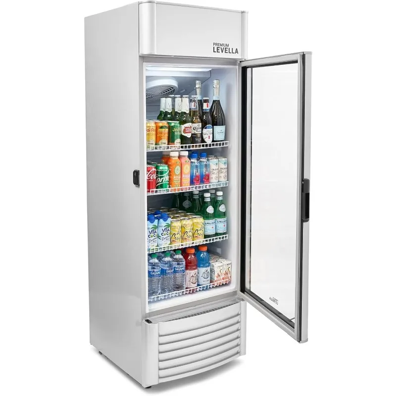 

PRF90DX Glass Door Display Refrigerator 9.0 cu ft Commercial Beverage Cooler Merchandiser With Customizable Lightbox Silver