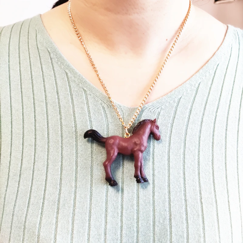 KUGUYS Cute Funny Simulate Resin Harmless Horse Pendant Necklace for Women Trendy Jewelry Accessories