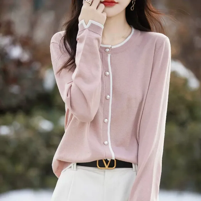 

Outlet Brand Women's Knitted Open Cardigan Spring Summer Thin Color Blo Anti-Aging Outerwear Loose Fit Long Sve round Ne