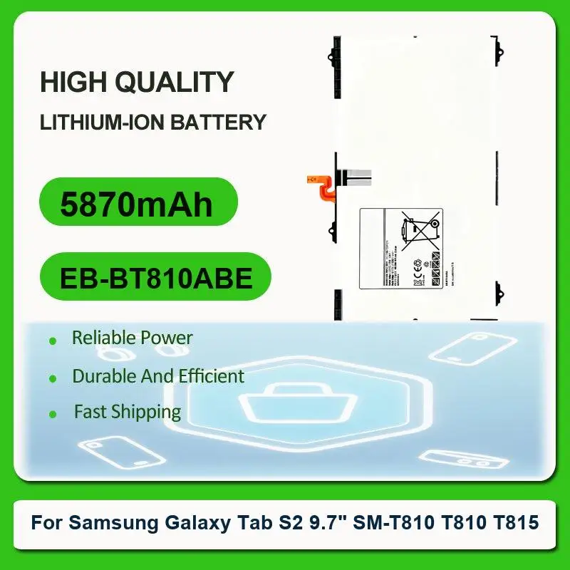 

Replacement Tablet Battery For Samsung Galaxy Tab S2 9.7" SM-T810 T810 T815 EB-BT810ABE 5870mAh