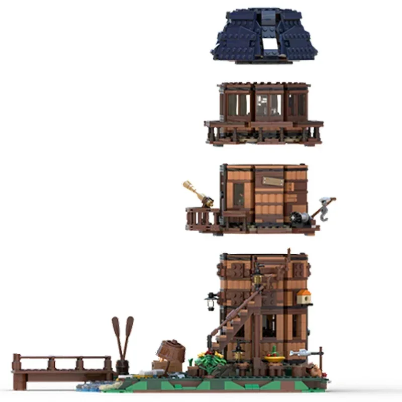 Middeleeuwse Street View Model MOC Bouwstenen Vuurtoren Wachttoren Modulaire Technologie Cadeau Vakantie Monteer Kinderen Speelgoed Pak