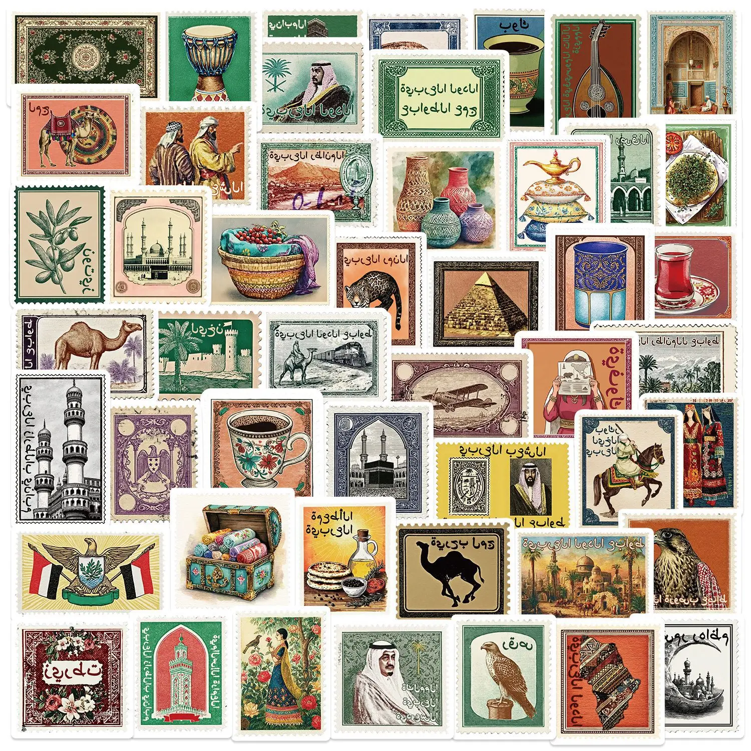 50 PCS Arabic Retro Aesthetic Stamp Graffiti Stickers Decorate Gift Box Hand Account Phone Case Scrapbook Non Repeated Decals view 2