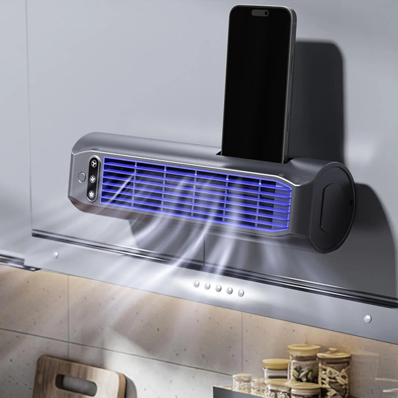 

Desktop Air Conditioner Fan with Phone Stand Tabletop Fan No Drilling 3-Speed Rechargeable Wall Mount Silent Fan 3000mAh