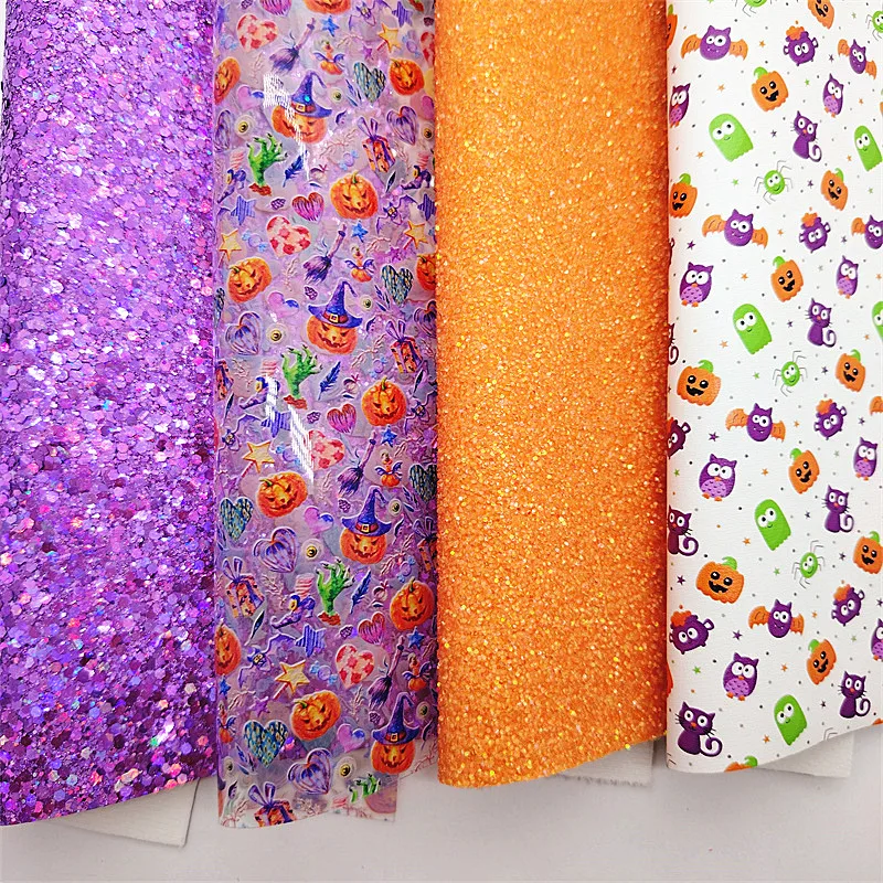 Iridescent purple Chunky Glitter Leather Sheets Felt Backing Glitter Leather Transparent JELLY Leather Halloween Rolls Q1842