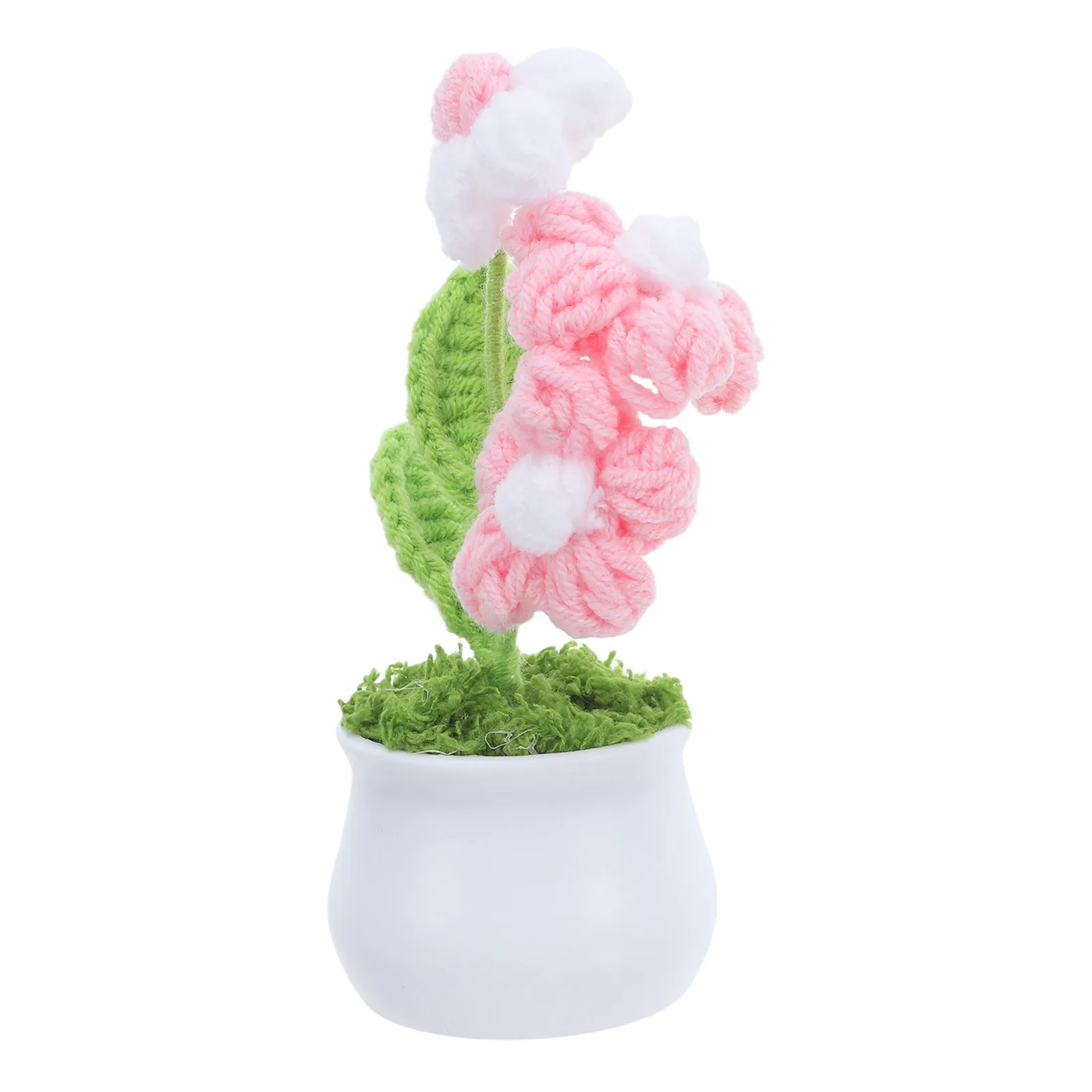 Maceta de Flores Triple Puff, Mini Maceta de Flores Tejida a Crochet, Planta Artificial Decorativa para el Lugar de Trabajo, Sala de Estar, Interior del Automóvil