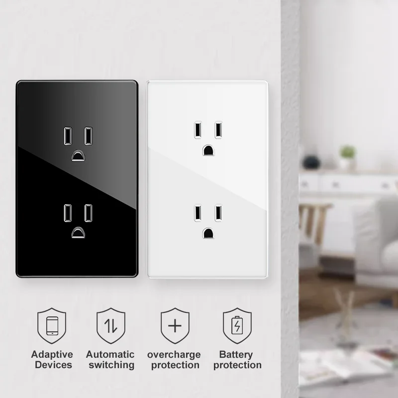 Elegã modelo 120 tomada padrão americano com usb tipo-c painel de vidro temperado completo tomada casa acessórios do banheiro