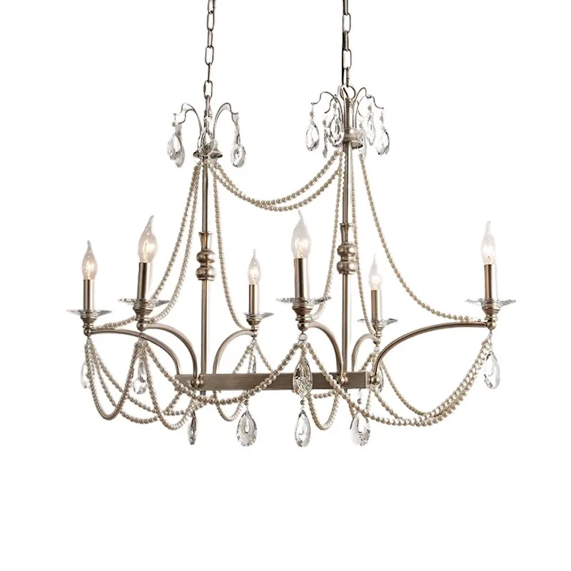 French restaurant chandelier, creative high-end crystal American retro light luxury pearl lamp