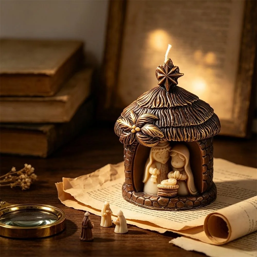 Christic Holy Family Birth Manger Hut Figurine Candle Mould Silicon Christmas Palm Tree Manger Jesus Nativity Scene Craft Supply