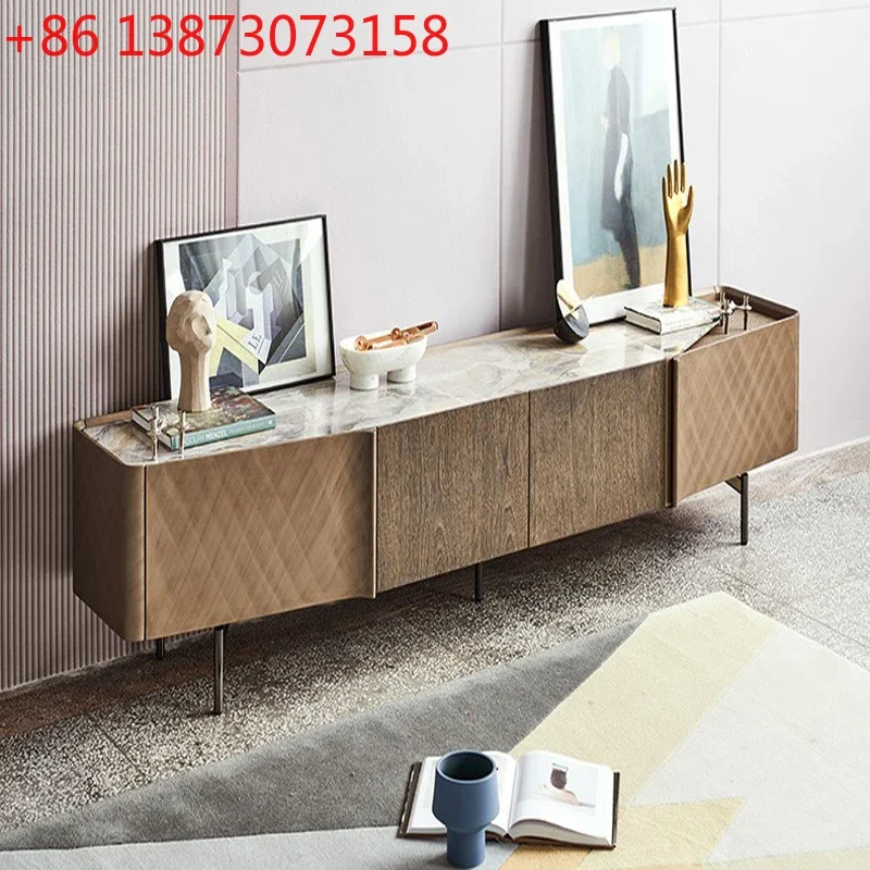 

Italian minimalist TV cabinet living room chicken wing wood natural marble decorative storage cabinet