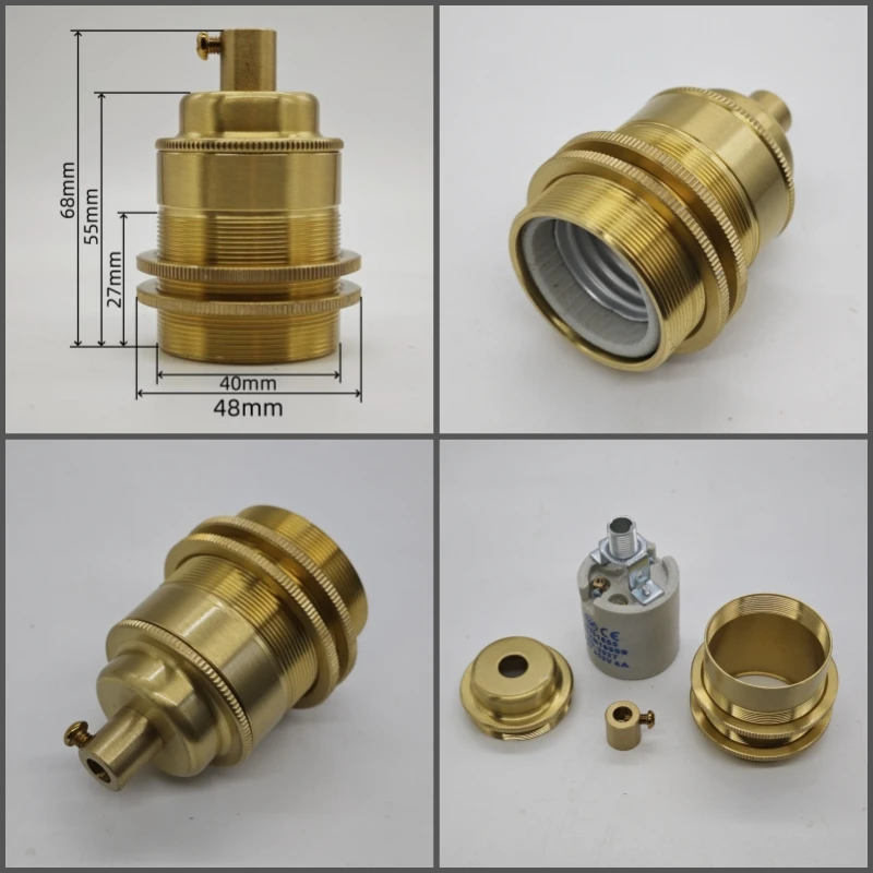 Edison DIY lamp holder for shade Pure brass material quality vintage threaded Socket Bulb Fitting E27 UL/CE lighting copper base