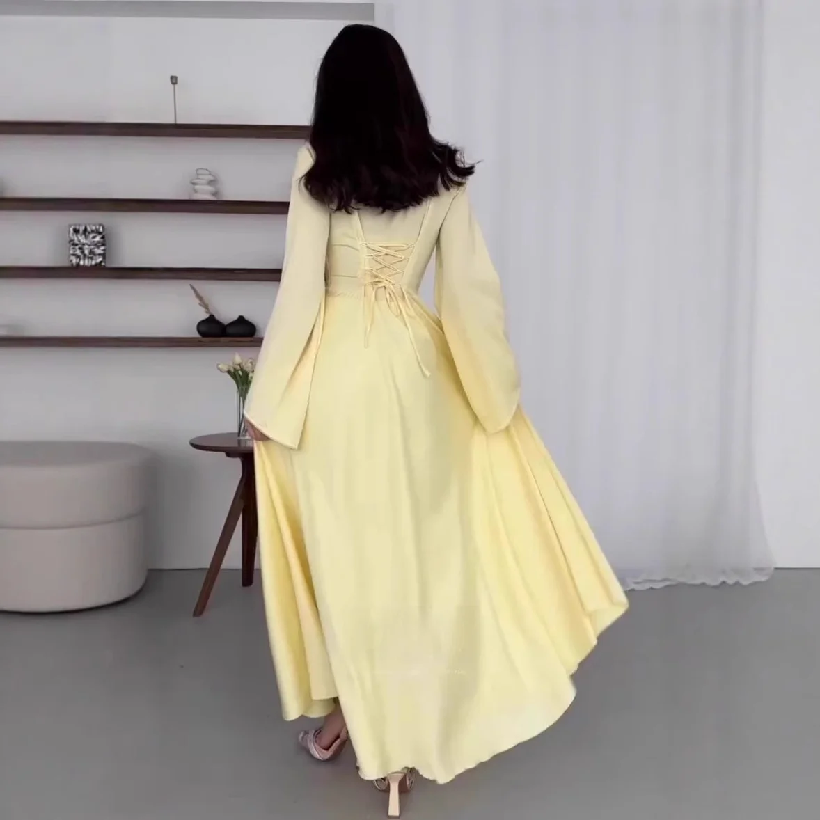 Ele Vintage Long Sve Women's Dr Waist Cinched Summer New Arrival Gown Cotton Polyester Material Fi Tail Skirt
