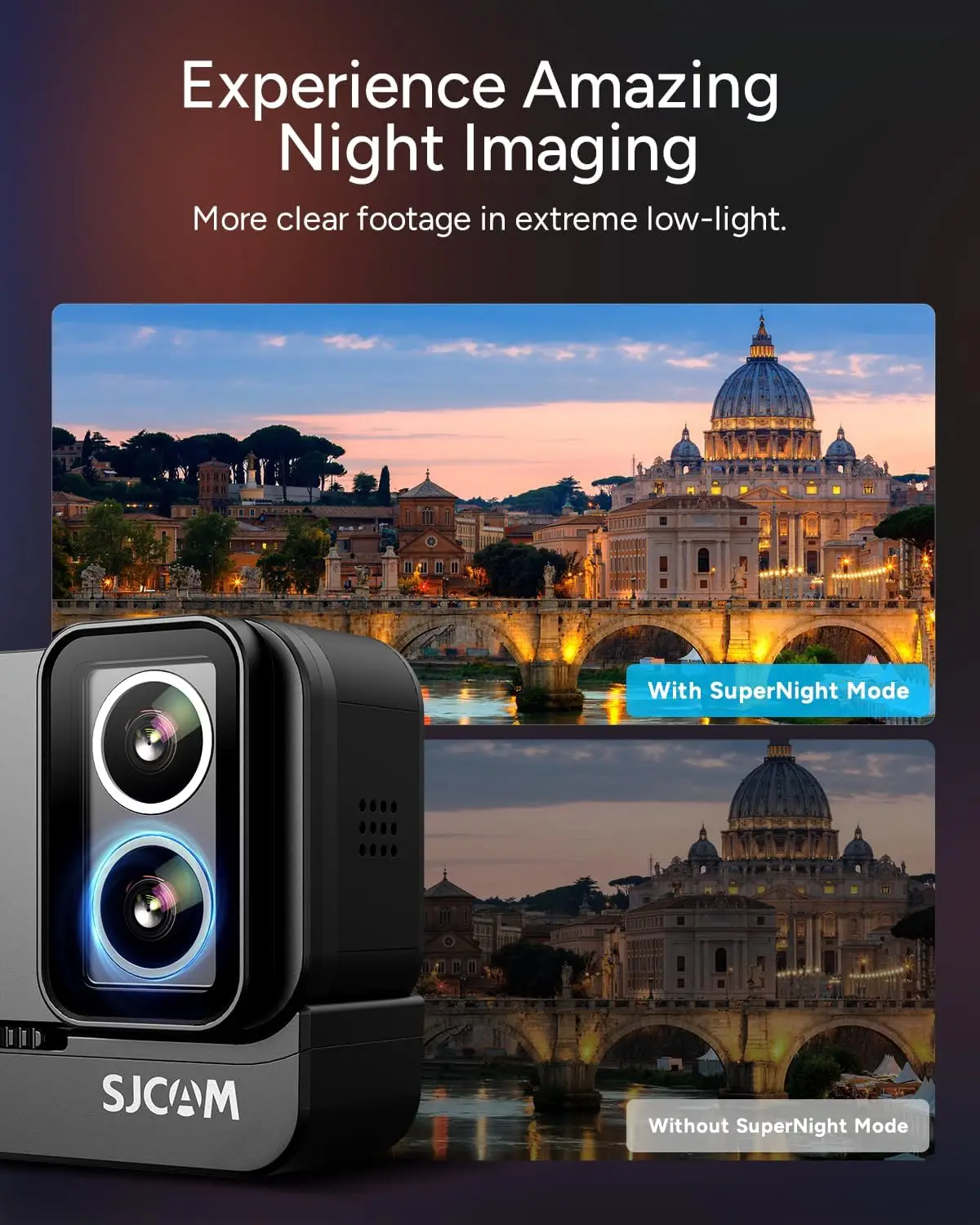 SJCAM SJ20 Night Vision & True 4K Underwater Action Camera,8H Power,4K Dual Lens,154° Wide-Angle FOV
