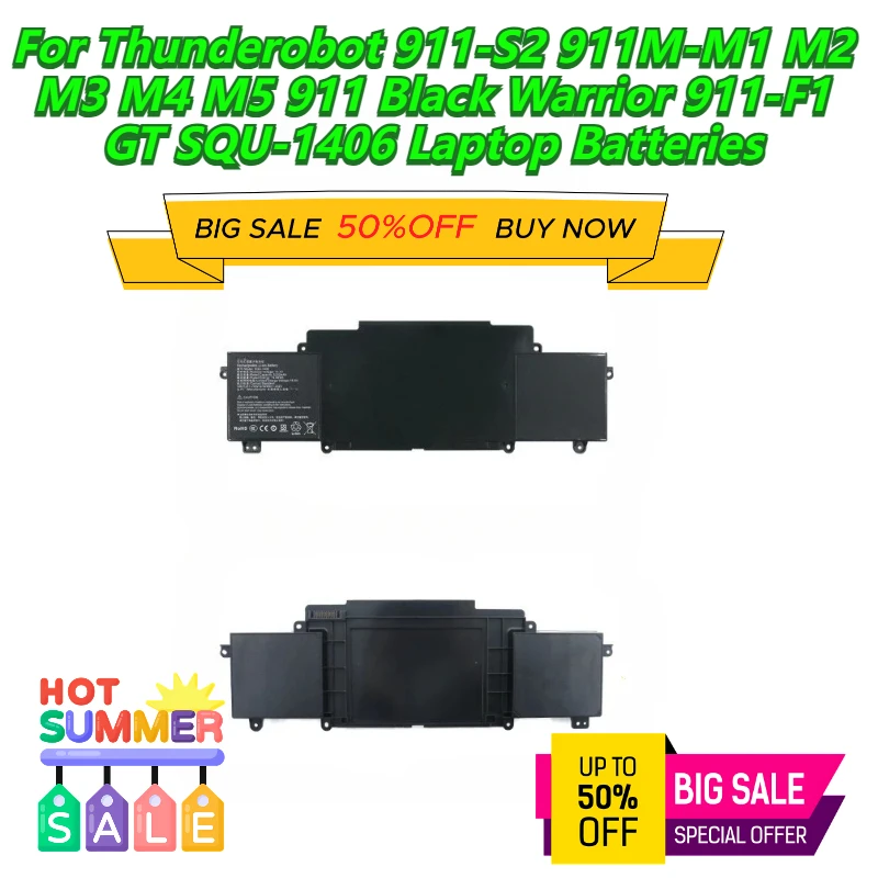 

For Thunderobot 911-S2 911M-M1 M2 M3 M4 M5 911 Black Warrior 911-F1 GT SQU-1406 Laptop Batteries