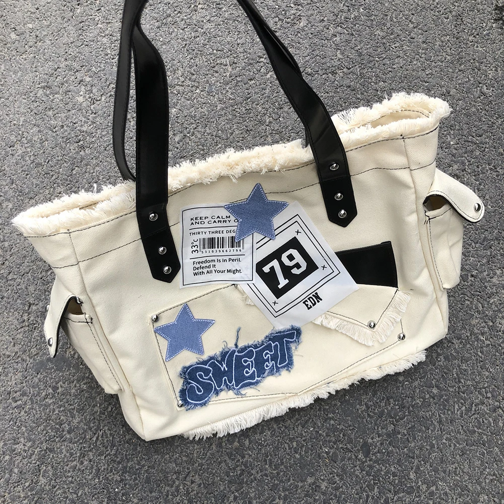 Bolso de mano con diseño de estrella coreana para mujer, bolsa de mano sólida Y2K de gran capacidad para ir al hombro, bolsa de lona para axilas, 2023