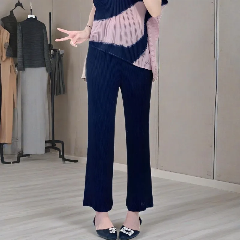 

Miyake Pleated Pants Simple Versatile Straight Trousers Women Loose 2025 Fall New Textured Open Nine-minute High-waisted Pants