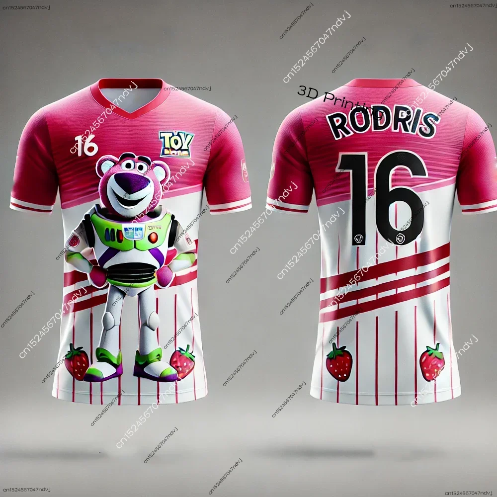 

Disney summerchildren's T-shirt Strawberry Bear Rodri No. 16 special football jersey outdoor street casual fashion adult T-shirt