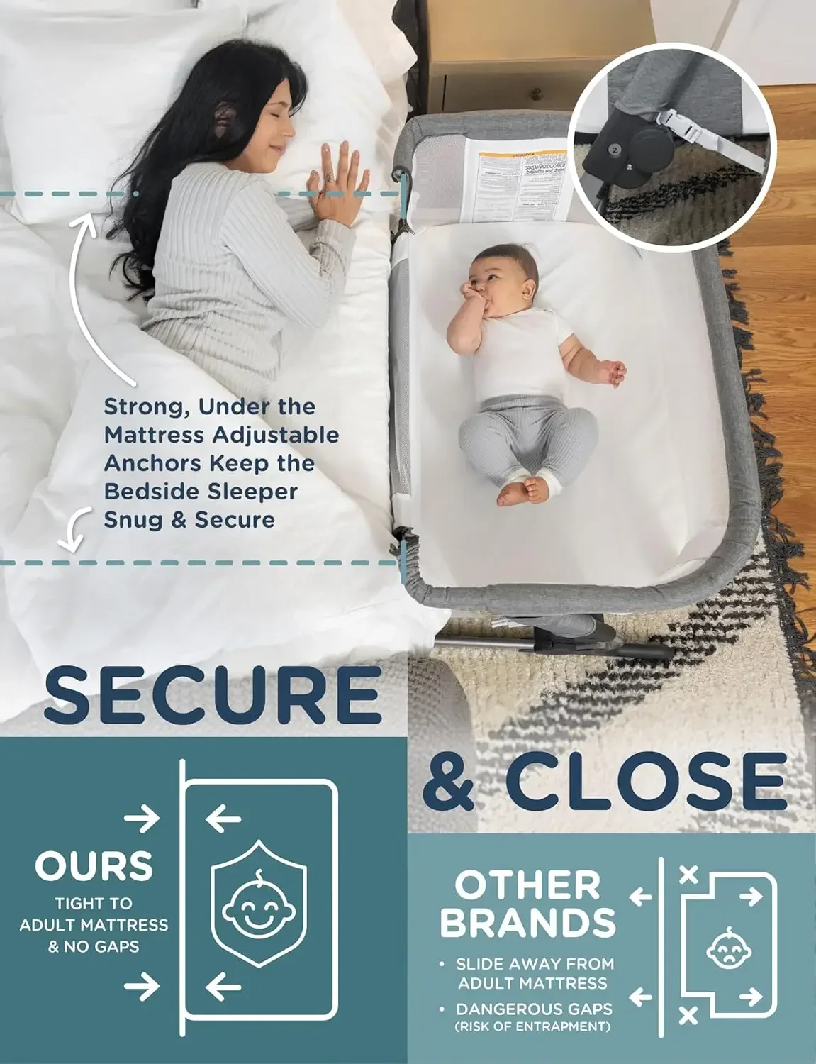 Bedside Sleeper Bassinet 6 Position Height Adjustment