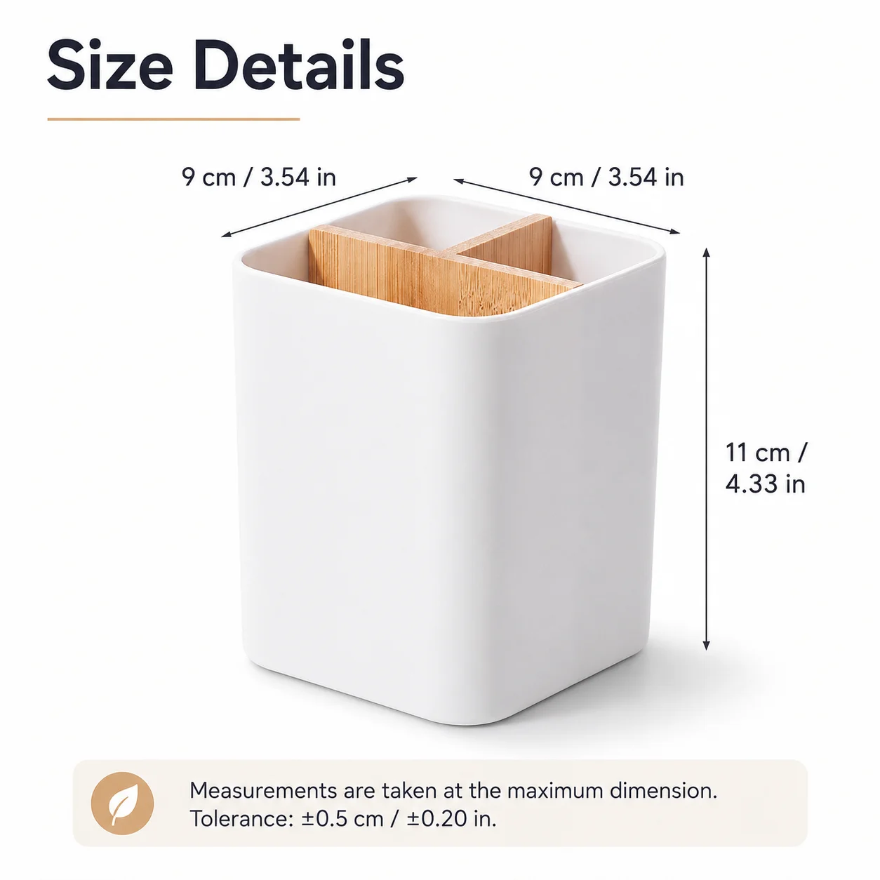 QA Modern Desk Pen Holder Organizer 3 Compartments Bamboo Divider White Minimalist Storage Cup for Office Home School Supplies O view 3