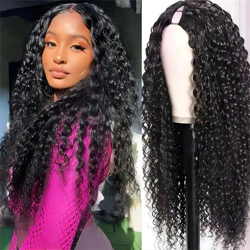 

150% Density No Glue 100% Human Hair Kinky Curly Wigs Peruvian Virgin Hair 1x4 V Opening Glueless Remy Hair Wigs U Part Wigs