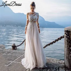 Customized Boho Long Sleeves Wedding Dresses 2026 White Dots Appliques Lace Bridal Gowns Tulle Beach Bohemian Party Floor Lenth